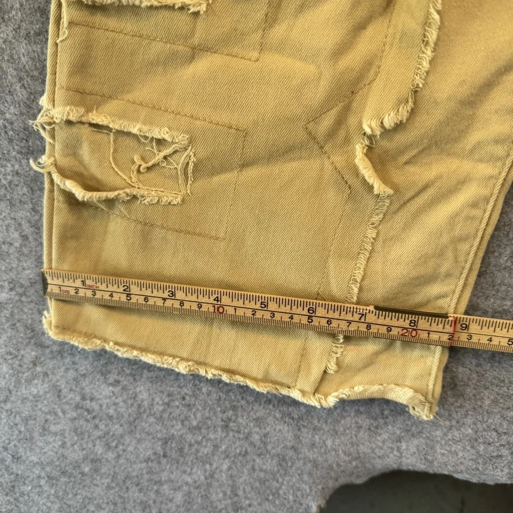 Unbranded Distressed Patchwork Pants 38 Khaki Frayed Streetwear Detail
